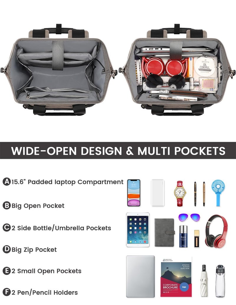 FALANKO Women Laptop Backpack  Doctor Nurse Teacher Work Adult Backpack for 15.6 Inch Laptop with RFID Anti-theft USB Charging Port College Business Computer Bookbag Grey Black - Image 3